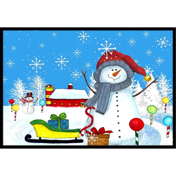 Carolines Treasures Snow Happens In The Meadow Snowman Indoor and Outdoor Mat- 24 x 36 in. PJC1083JMAT - main